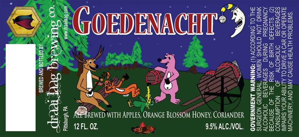 12 oz Goedenacht beer label from Pittsburgh, PA.