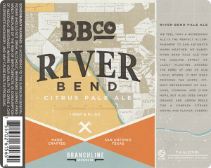 Branchline Brewing Co. San Antonio Texas River Bend Citrus Pale Ale beer label.