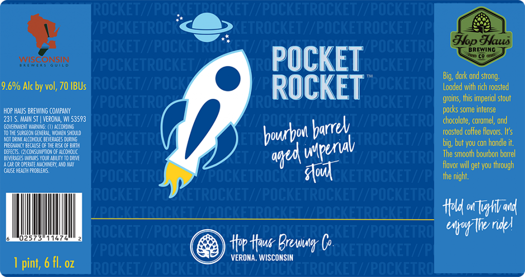 Hop Haus Brewing Pocket Rocket crowler label.