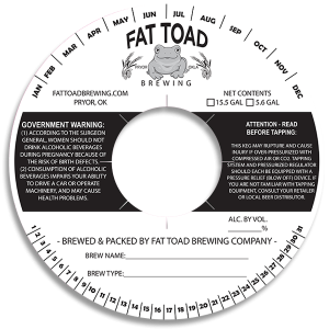 Fat Toad Brewing keg collar label.