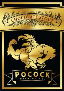 Pocock Brewing Co. Chocolate Stout shiny gold tap handle decal.