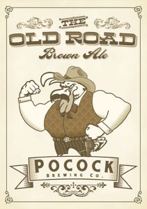 Pocock Brewing Co. The Old Road Brown Ale tap handle decal.