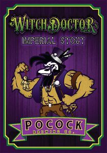 Pocock Brewing Co. Santa Clarita CA Witch Doctor Imperial Stout tap handle decal.