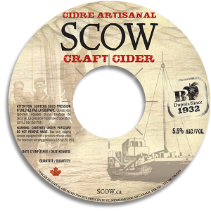 Hard Cider keg collar examples: Scow Cidre Canada Artisanal Craft Cider keg collar.