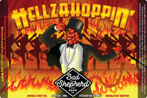 Bad Shepherd: Hellzahoppin' beer can label.