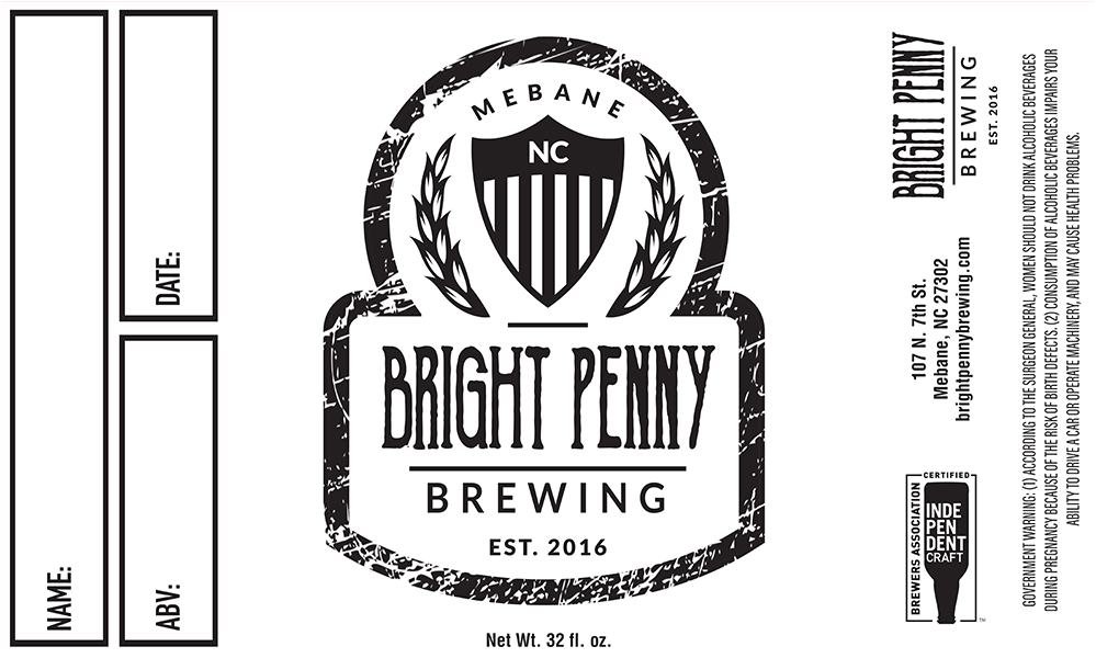Bright Penny Brewing beer crowler label.