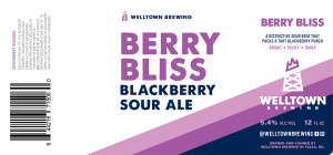 Welltown Brewing: Berry Bliss Blackberry Sour Ale clear beer can label.