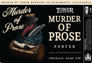 Customized beer labels: Tower Brewing Murder of Prose Porter label.